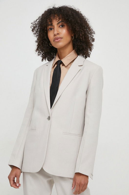 Calvin Klein Sacou Culoarea Gri, Un Singur Rand De Nasturi, Neted