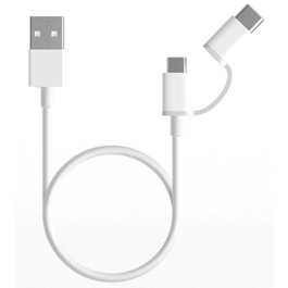 Cablu de date Xiaomi Mi 2 in 1, MicroUSB - USB Type C, 30cm, White
