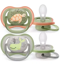 Set 2 suzete Philips-Avent SCF085/60, ultra air pacifier 6-18 luni, Ortodontice, fara BPA, Broscuta/Balena