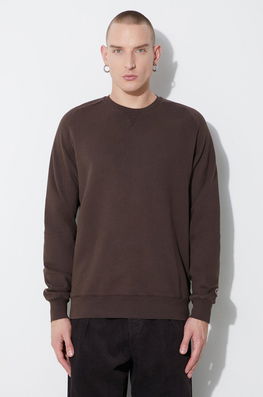 Universal Works Hanorac De Bumbac CLASSIC CREW SWEATSHIRT Bărbați, Culoarea Maro, Uni, 29604
