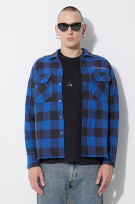 Universal Works Cămașă Din Bumbac L/S UTILITY SHIRT Bărbați, Cu Guler Clasic, Regular, 29177 Albastru