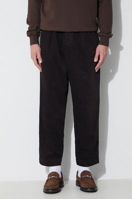 Universal Works Pantaloni De Catifea Cord PLEATED TRACK PANT Culoarea Maro, Drept, 29519