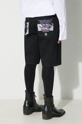 Evisu Pantaloni Scurți Din Denim Bărbați, Culoarea Negru