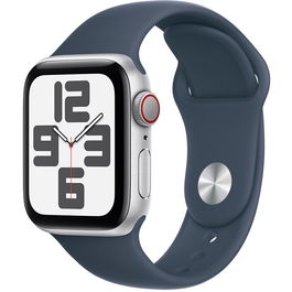 Apple Watch SE (2023), GPS, Cellular, Carcasa Silver Aluminium 40mm, Storm Blue Sport Band - S/M