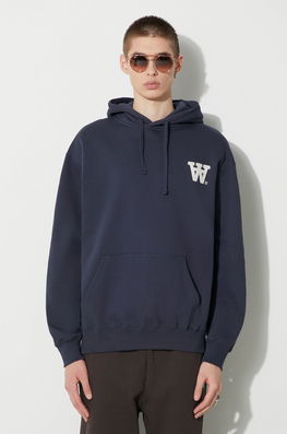 Wood Wood Hanorac De Bumbac Cass AA Moss Embroidery Hoodie Bărbați, Culoarea Bleumarin, Cu Glugă, Cu Imprimeu, 10285606.2424