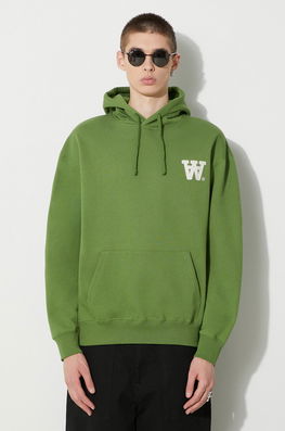 Wood Wood Hanorac De Bumbac Cass AA Moss Embroidery Hoodie Bărbați, Culoarea Verde, Cu Glugă, Cu Imprimeu, 10285606.2424