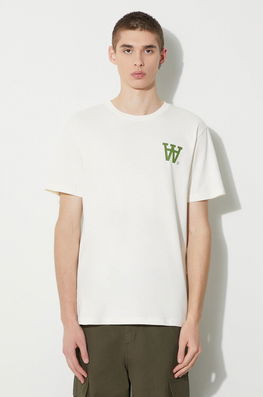 Wood Wood Tricou Din Bumbac Ace AA Logo Bărbați, Culoarea Bej, Cu Imprimeu, 10285709.2222