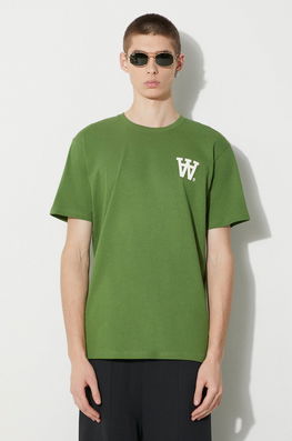 Wood Wood Tricou Din Bumbac Ace AA Logo Bărbați, Culoarea Verde, Cu Imprimeu, 10285709.2222