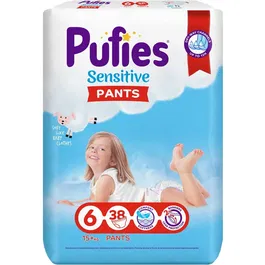 Scutece-chilotel Pufies Pants Sensitive Extra Large, Marimea 6, 15+ kg, 38 buc