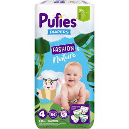 Scutece Pufies Fashion & Nature, Maxi Pack, 4 Maxi, 9-14 kg, 54 buc