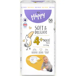 Scutece Happy Soft&Delicate Maxi Plus, Marimea 4+, 62 buc
