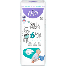 Scutece Happy Soft&Delicate Junior extra, Marimea 6, 48 buc