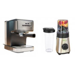 Pachet Blender DelCaffe Yoga Refresh, 2 recipiente cu capac 0.6l / 0.3l si Espressor cu pompa DelCaffe Espresso & Cappuccino ROBUSTA, 850 W, 20 bar, 1.5 l, Inox