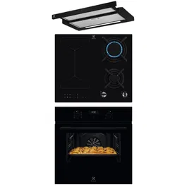 Pachet incorporabil Electrolux - Cuptor electric EOD5H70BZ, SteamBake-gatire cu abur, 65 l + Plita mixta inductie si gaz KDI641723K + Hota telescopica LFP616K, Clasa A