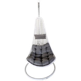 Balansoar suspendat Gandia Heinner, 80x102x124/195 cm, cu suport inclus, otel/rattan sintetic, alb/gri