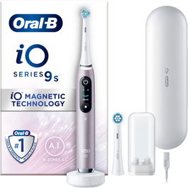 Periuta de dinti electrica Oral-B iO9, Tehnologie Magnetica, Micro-Vibratii, Inteligenta artificiala, Display led, Senzor de presiune Smart, Timer, 7 moduri, 1 capat, Suport rezerve, Incarcator magnetic, Trusa de calatorie cu incarcator, Rose Quartz