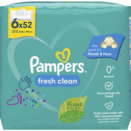 Servetele umede Pampers Fresh Clean, 6 pachete x 52, 312 buc