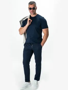 Pantaloni Vara Casual Flexo Cu Snur Barbati Bleumarin Material Stretch BMan0012