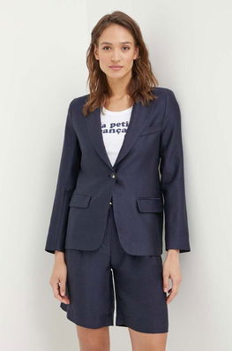 La Petite Française Blazer Din Amestec De In VOYANTE Culoarea Albastru Marin, Un Singur Rand De Nasturi, Neted Bleumarin