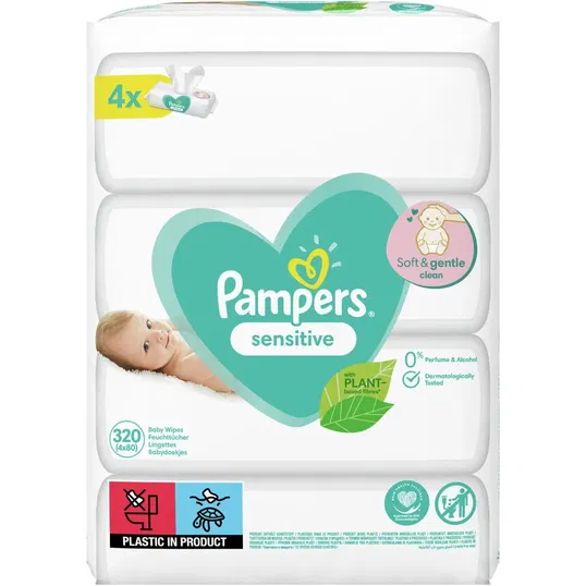 Servetele umede Pampers Sensitive, 4 pachete x 80, 320 buc
