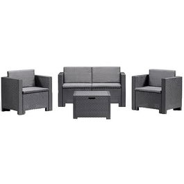 Set mobilier gradina/terasa Colorado, canapea 2 locuri + 2 fotolii + masuta depozitare, perne incluse, grafit