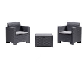 Set mobilier gradina/terasa Nebraska, 2 fotolii + masuta depozitare, perne incluse, graphite