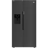 Side by side Beko GN162340XBRN, 571 l, Clasa E, NeoFrost Dual Cooling, HarvestFresh, Ice fall, Water dispenser, Compresor inverter, Display touch control, H 179 cm, Inox