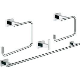 Set Grohe Cube Master 4 in 1, cuier, suport prosop si hartie igienica, fixare perete ascunsa, Crom