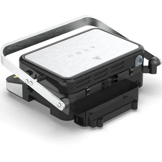 Gratar electric Aeno AEG0005, 2000 W, 6 programe automate, placi cu doua fete 320x220 mm, unghi de deschidere de pana la 180, functie dezghetare, afisaj led, control tactil, temperatura maxima 230°C, tava de scurgere ulei inclusa