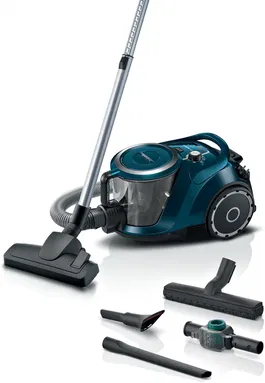 Aspirator fara sac Bosch BGS41FAM Seria 6, 600 W, 2,4 l, ProFamily cu Sistem Quatro Power & Easy Clean, filtru HEPA H13, ToyGuard, Albastru