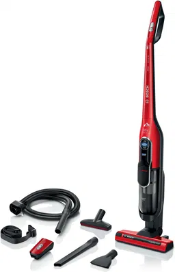 Aspirator vertical cu acumulatori Bosch BCH86PET1 Seria 6 Athlet ProAnimal, autonomie max 60 min, Li-Ion 25.2V, perie electrica AllFloor HighPower, 0.9 l, Rosu