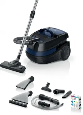 Aspirator Wet&Dry Bosch BWD41700 Seria 4, 1700 W, spalare, aspirare uscata cu sac, filtru EPA E10, perie XXL, Negru