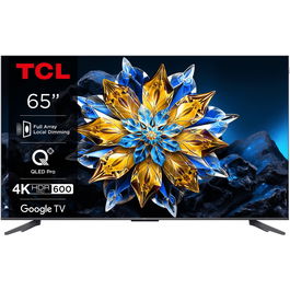 Televizor QLED TCL 65C655, 164 cm, Smart Google TV, 4K Ultra HD, Clasa F (Model 2024)