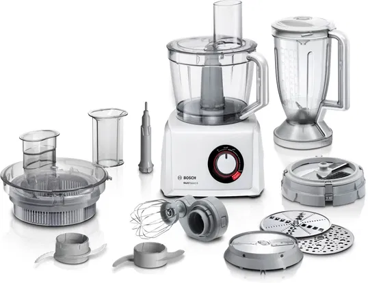 Robot de bucatarie Bosch MC812W872, 1250 W, Blender 1.5 litri, Bol XXL, SmartStorage, Cube cutter, Alb