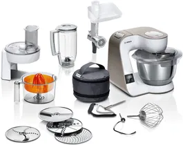 Robot de bucatarie Bosch MUM5XW40 Seria 4, 1000 W, Bol de 3,9 l, Cantar integrat, Mixare Planetara 3D, 7 trepte de viteza + Pulse, Easy ArmLift, Maro