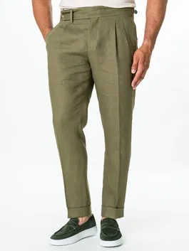 Pantaloni Verde Maslin Cu Pense Barbati Gurkha In Natural Vitale Barberis BMan0013