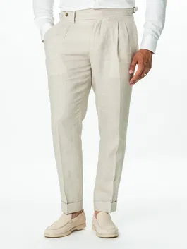 Pantaloni Crem Cu Pense Barbati Gurkha In Natural Vitale Barberis BMan0013