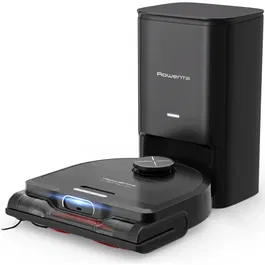 Aspirator robot Rowenta X-Plorer Serie 220+ RR9485WH, aspirator si mop, autonomie 120 min, recipient praf 0.35L, statie de incarcare si golire praf, mop Smart Aqua Power, negru