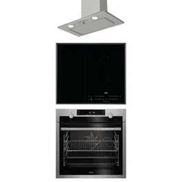 Pachet incorporabil AEG - Cuptor electric BCE546360M, SteamBake-gatire cu abur, 71 l, 60 cm + Plita inductie IKE64471FB, Hob2Hood + Hota AEG DGE5661HM, 54 cm, 580 mc/h