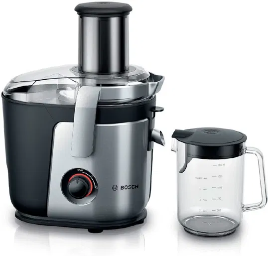 Storcator de fructe si legume Bosch MES4000, 1000 W, recipient suc 1.5 l, recipient pulpa 3 l, 2 viteze, Negru/Argintiu