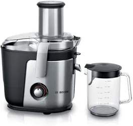 Storcator de fructe si legume Bosch MES4010, 1200 W, Recipient suc 1.5 l, Recipient pulpa 3 l, 3 Viteze, Negru/Argintiu