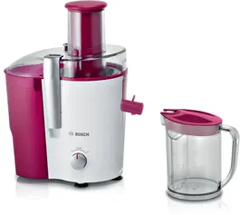 Storcator de fructe si legume Bosch MES25C0, 700 W, recipient suc 1.25 l, recipient pulpa 2 l, 2 viteze, Rosu/Alb