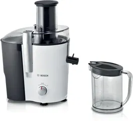 Storcator de fructe si legume Bosch MES25A0, 700 W, recipient suc 1.25 l, recipient pulpa 2 l, 2 viteze, Alb