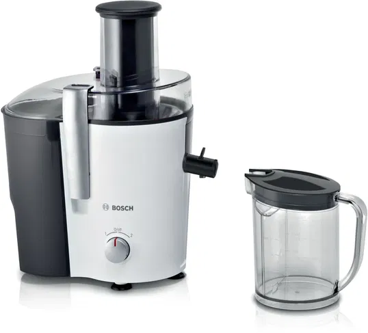Storcator de fructe si legume Bosch MES25A0, 700 W, recipient suc 1.25 l, recipient pulpa 2 l, 2 viteze, Alb