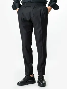 Pantaloni Barbati Negri Cu Pense Design Gurkha De Vara BMan0009