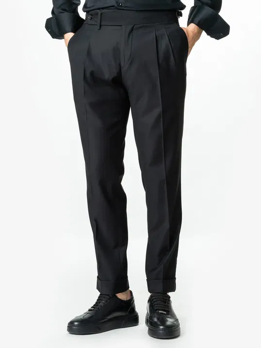Pantaloni Barbati Negri Cu Pense Design Gurkha De Vara BMan0009