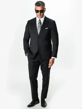 Costum Elegant Negru Mat Barbati Lana Lanificio Cerruti Super110 BMan0002