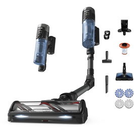 Aspirator vertical fara fir Rowenta X-Force Flex 12.60 NEO RH9LC1WO cu mop, 380W, 25.9V, autonomie 60 minute, filtrare 99%, recipient praf 0.65 L, tub flexibil, perie cu LED, Control Display, statie de incarcare cu suport accesorii, albastru & negru