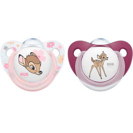 Set 2 suzete ortodontice din silicon Nuk Disney Bambi M1, 0-6 luni, Roz