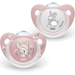 Set 2 suzete ortodontice din silicon Nuk Disney Bambi M2, 6-18 luni, Roz